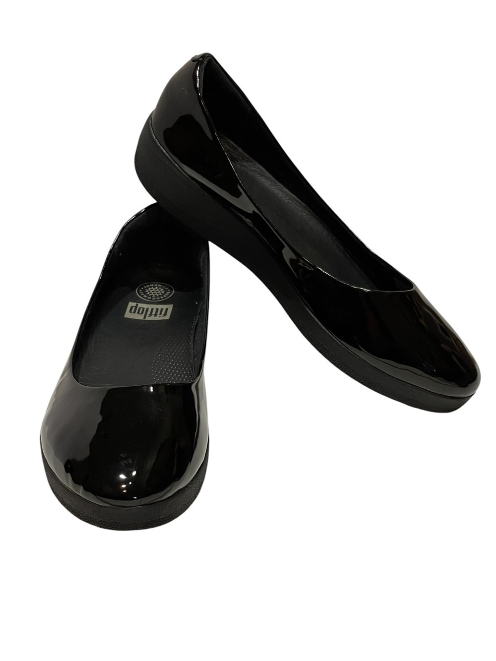 FitFlop BLACK PATENT SUPER BALLERINA BALLET  FLATS SZ 11 EUC